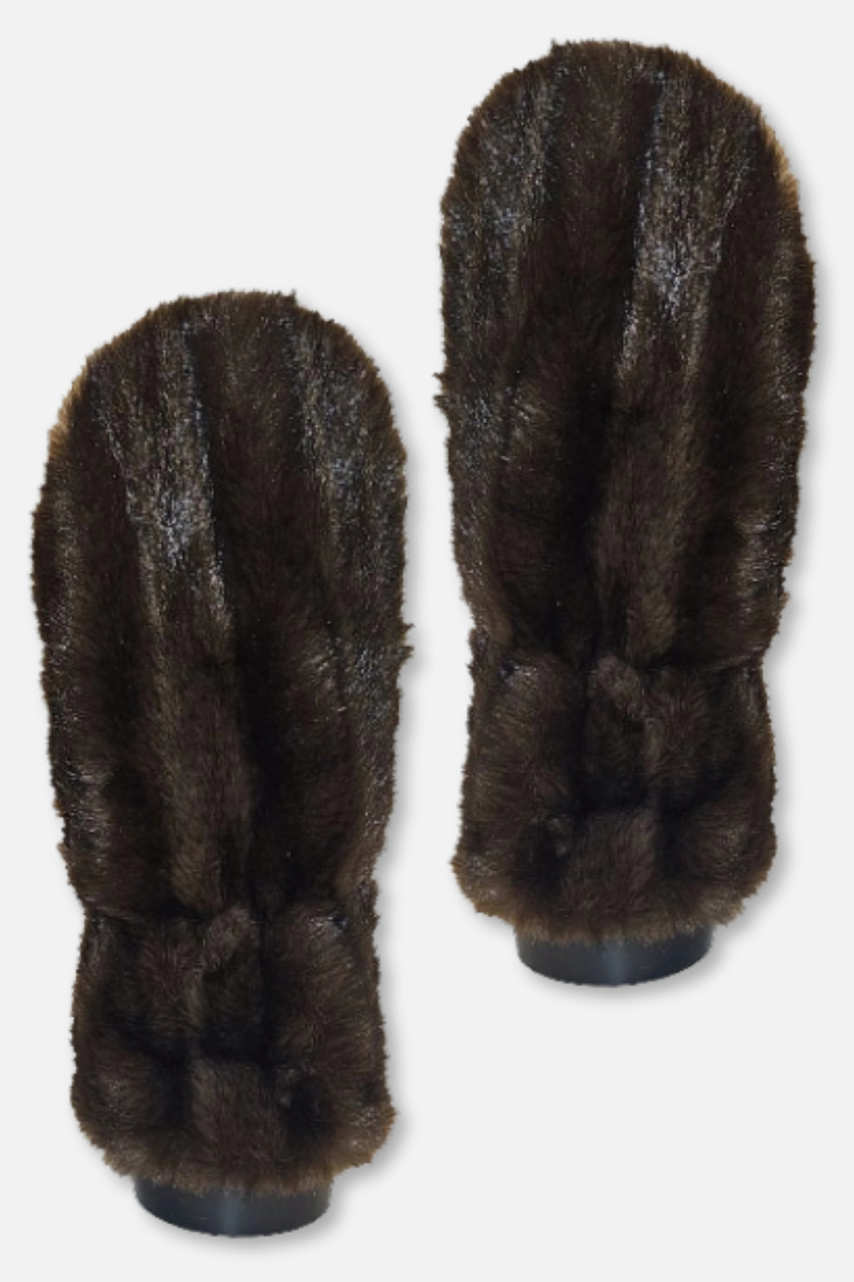 Mongolian Rib Faux Fur Mittens - Brown