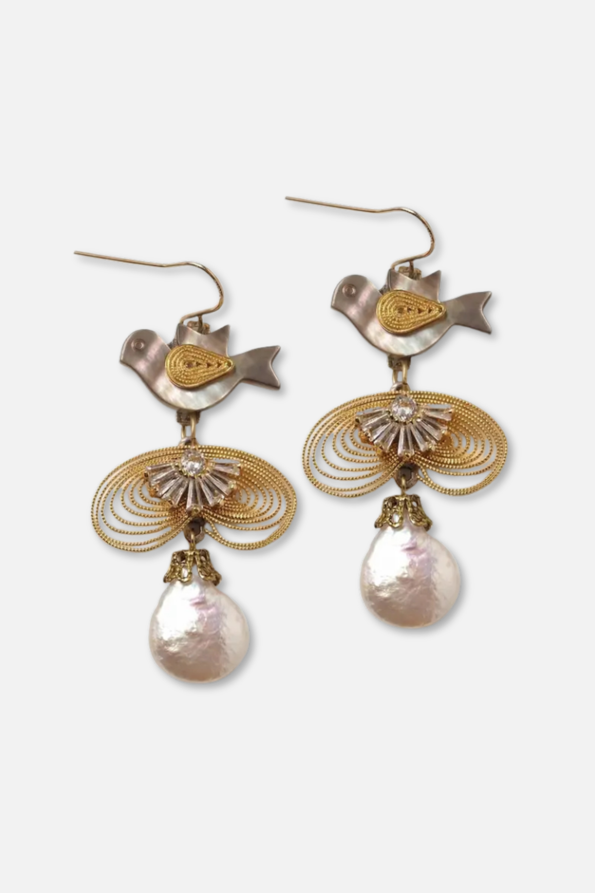 Golden Dove Pearl Drop Earrings