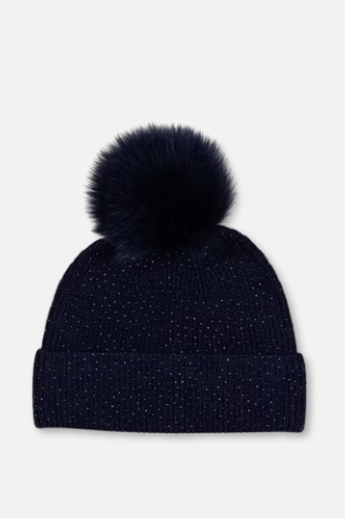 Sparkle Knit Hat with Pom - Navy