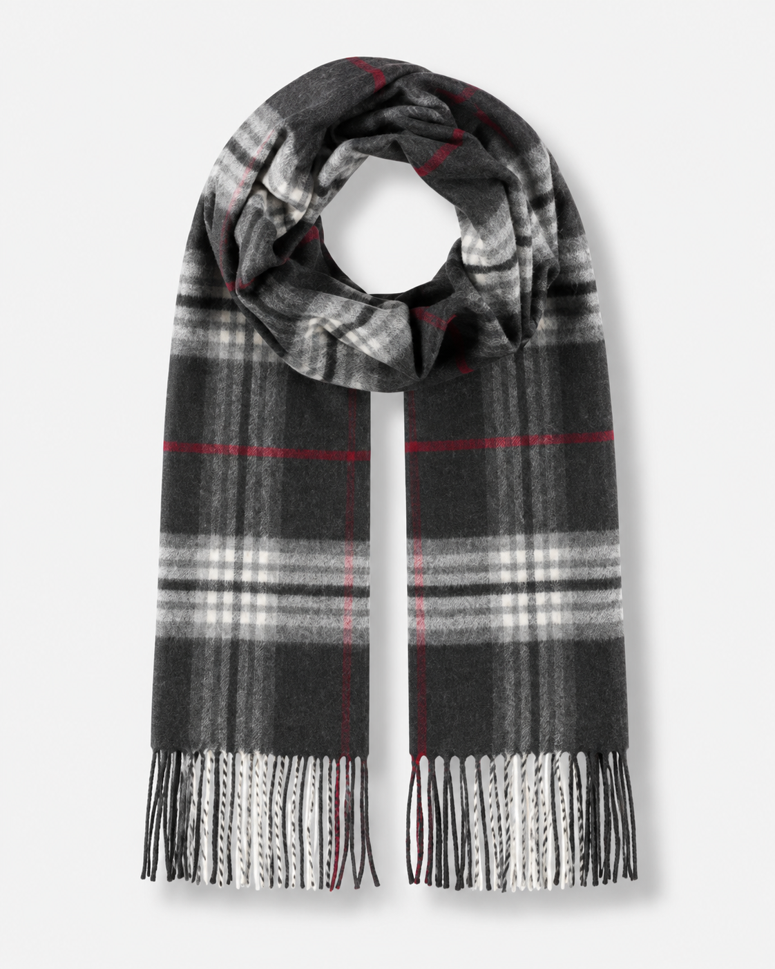 Plaid Cashmink Narrow Scarf - Charcoal