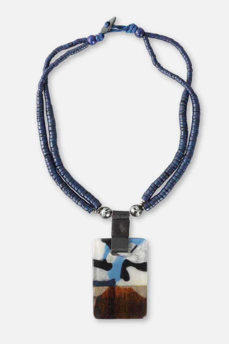 Square Pendant Necklace - Indigo