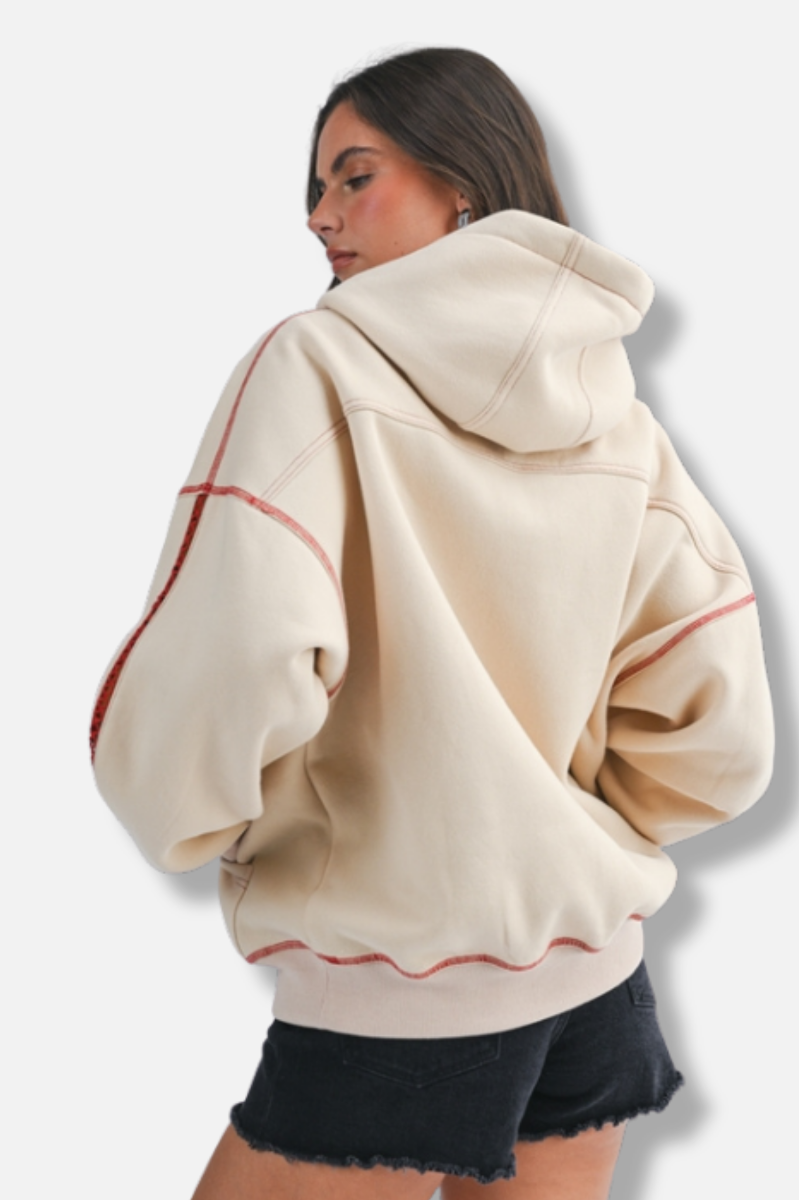 Contrast Stitch Oversized Hoodie - Oatmilk