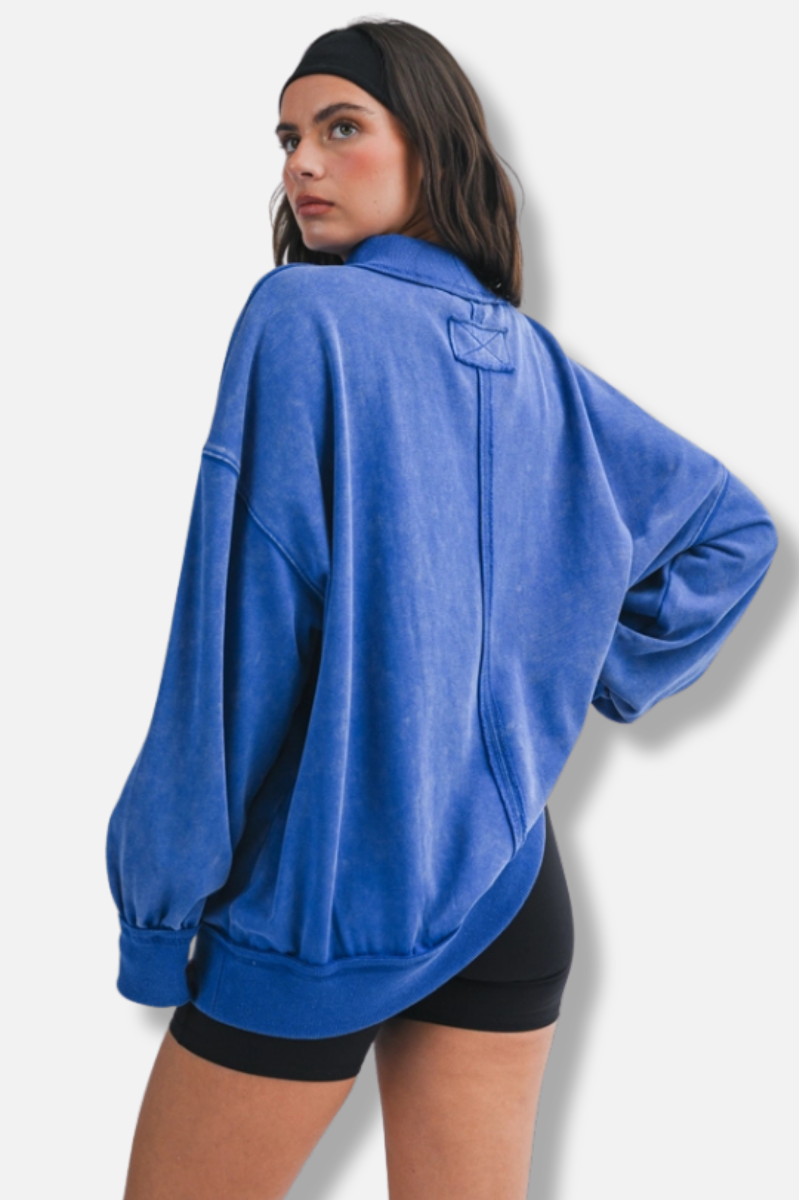 Oversized Mock Neck Sweatshirt - Cobalt