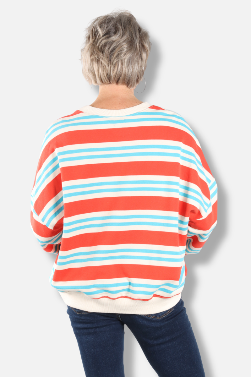Oversized Striped Sweatshirt - Red & Blue