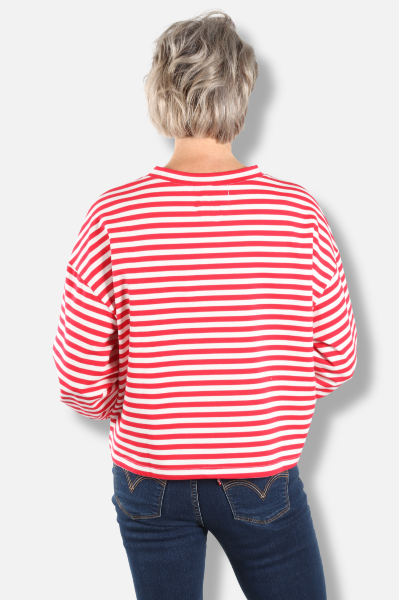 Oversized Semi Crop Striped Tee - Red & White