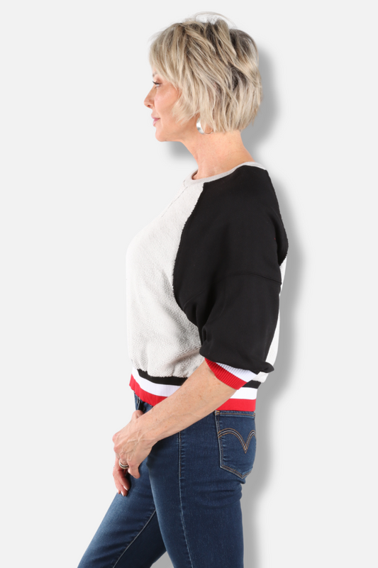 Striped Ribbed Crop Top - Grey & Black