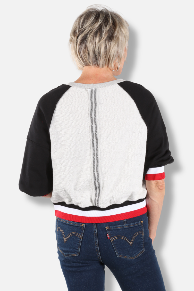 Striped Ribbed Crop Top - Grey & Black