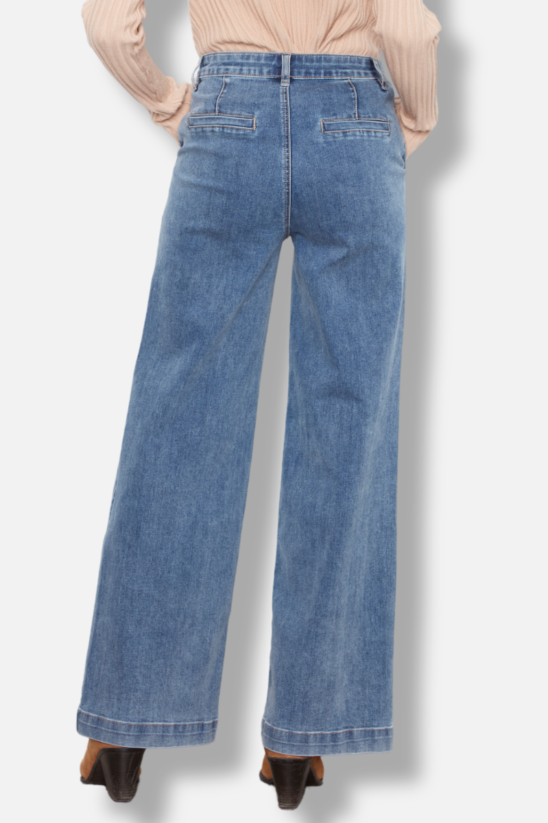 Belted Flare Pants - Denim Blue