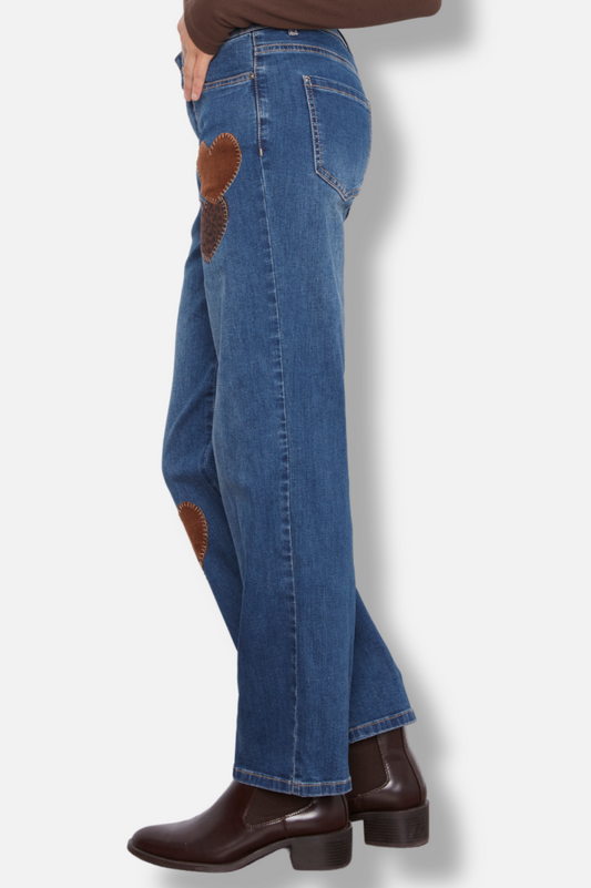 Heart Patch Jeans - Washed in Denim