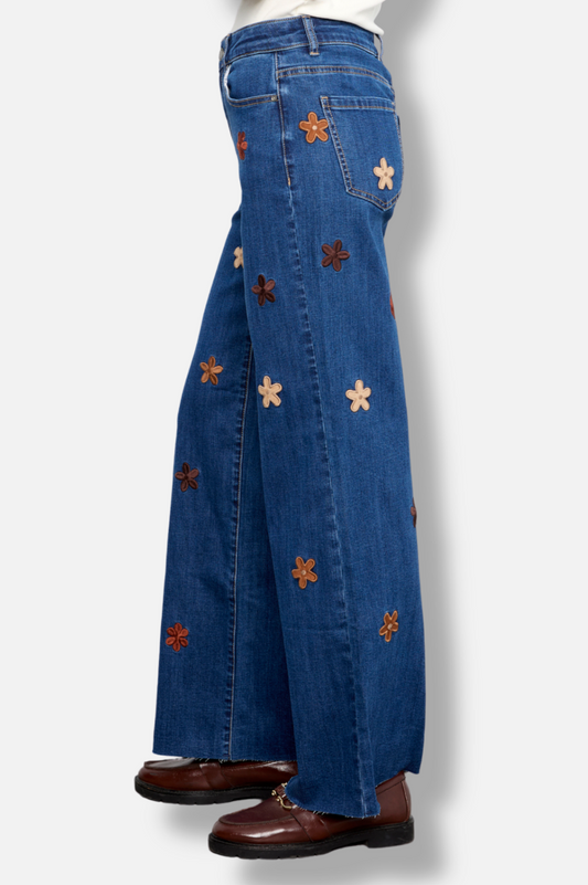 Wide Leg Flower Pant - Denim Indigo