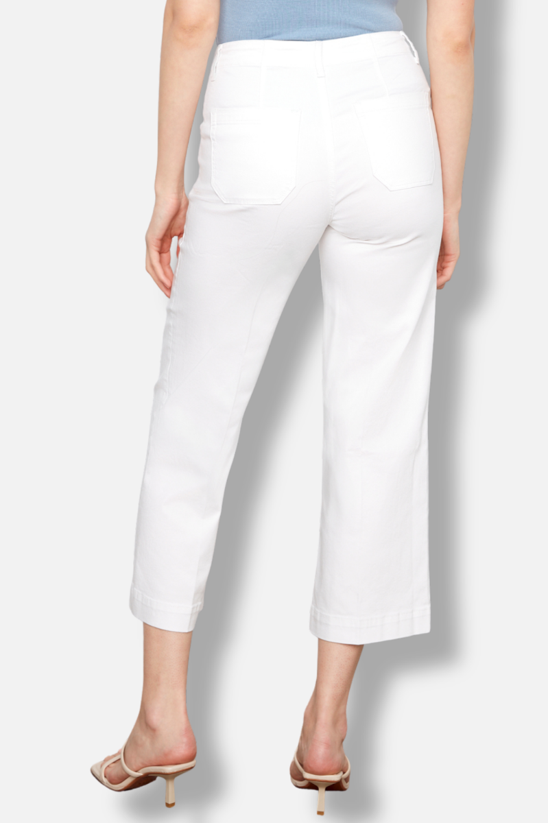 Wide Leg Stretch Twill Pant - White
