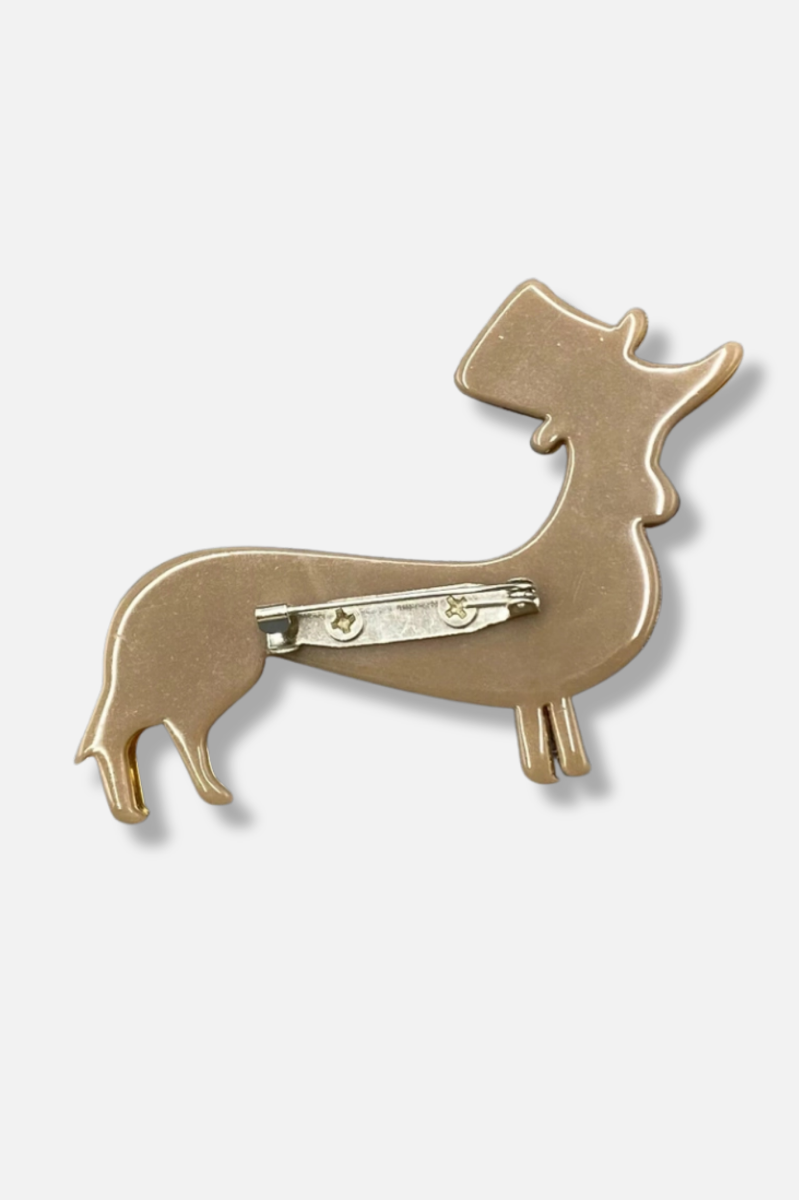 Dachshund with Topper Hat Brooch - Brown