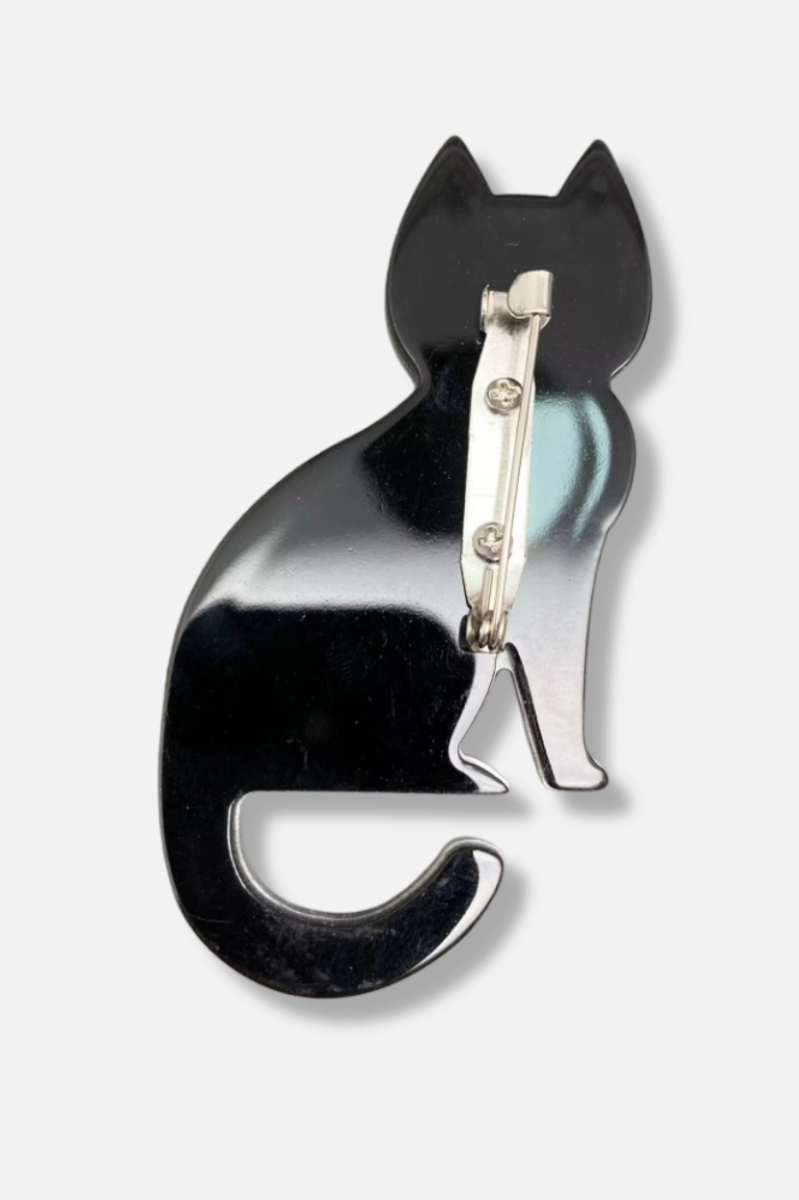 Skull Cat Brooch - Black
