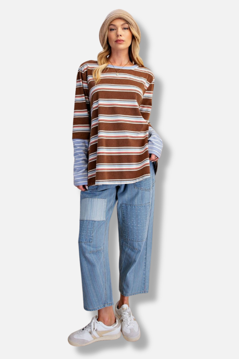 Stripe Boxy Top - Brown