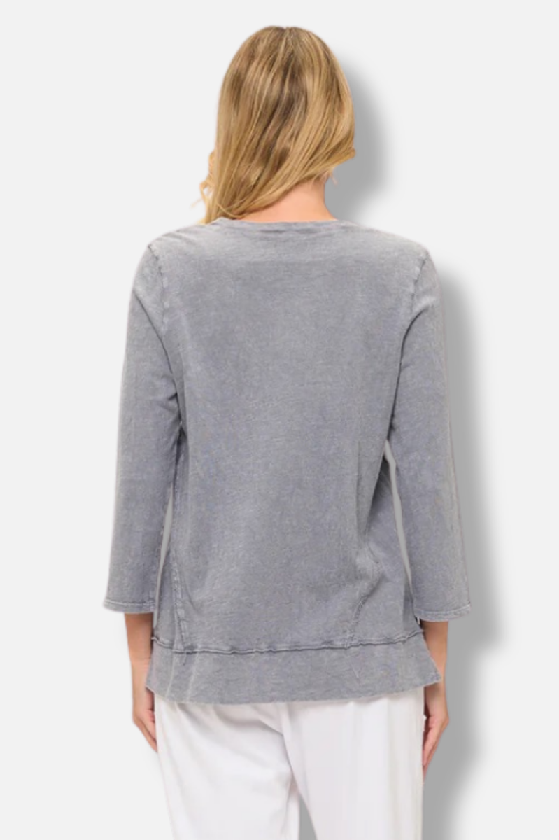 3/4 Sleeves V-Notch Top - Silver