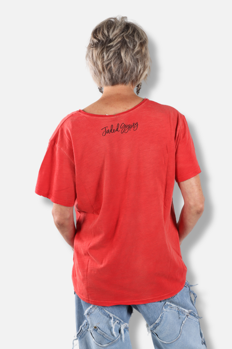 Moon Dance V-Neck Tee - Watermelon