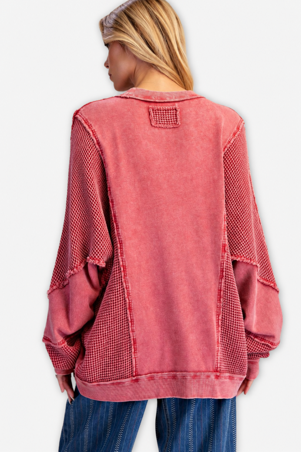 Thermal Mix Terry Pullover - Red