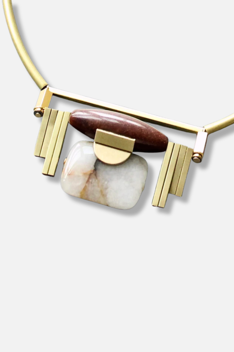 Burgundy Pendant Necklace - Gold
