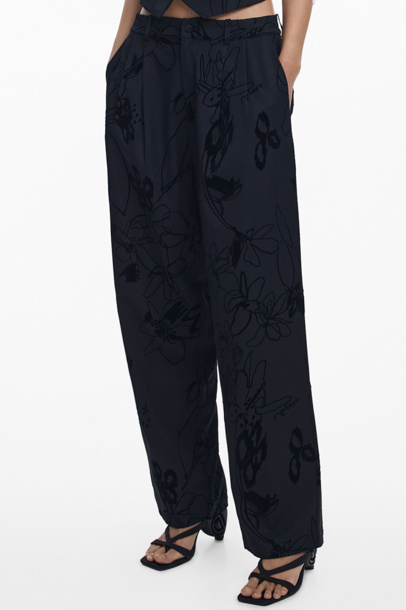 Flocked Floral Pant - Black