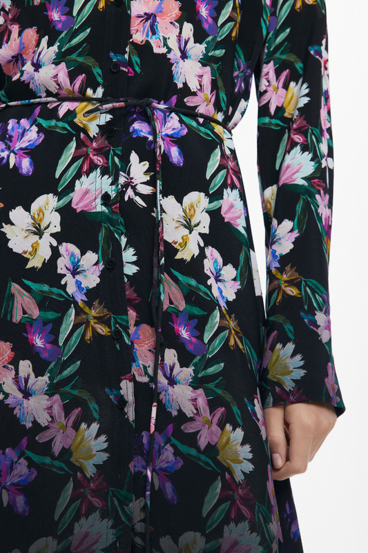 Gradient Floral Shirt Dress - Black Multi