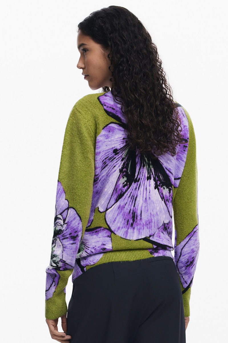 Floral Print Crew - Green & Purple