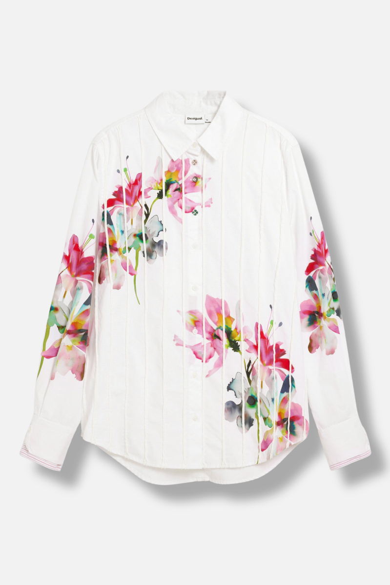 Pleated Floral Shirt - White