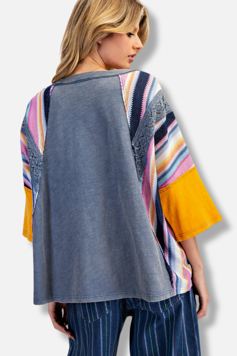Crochet Detail Top - Faded Denim