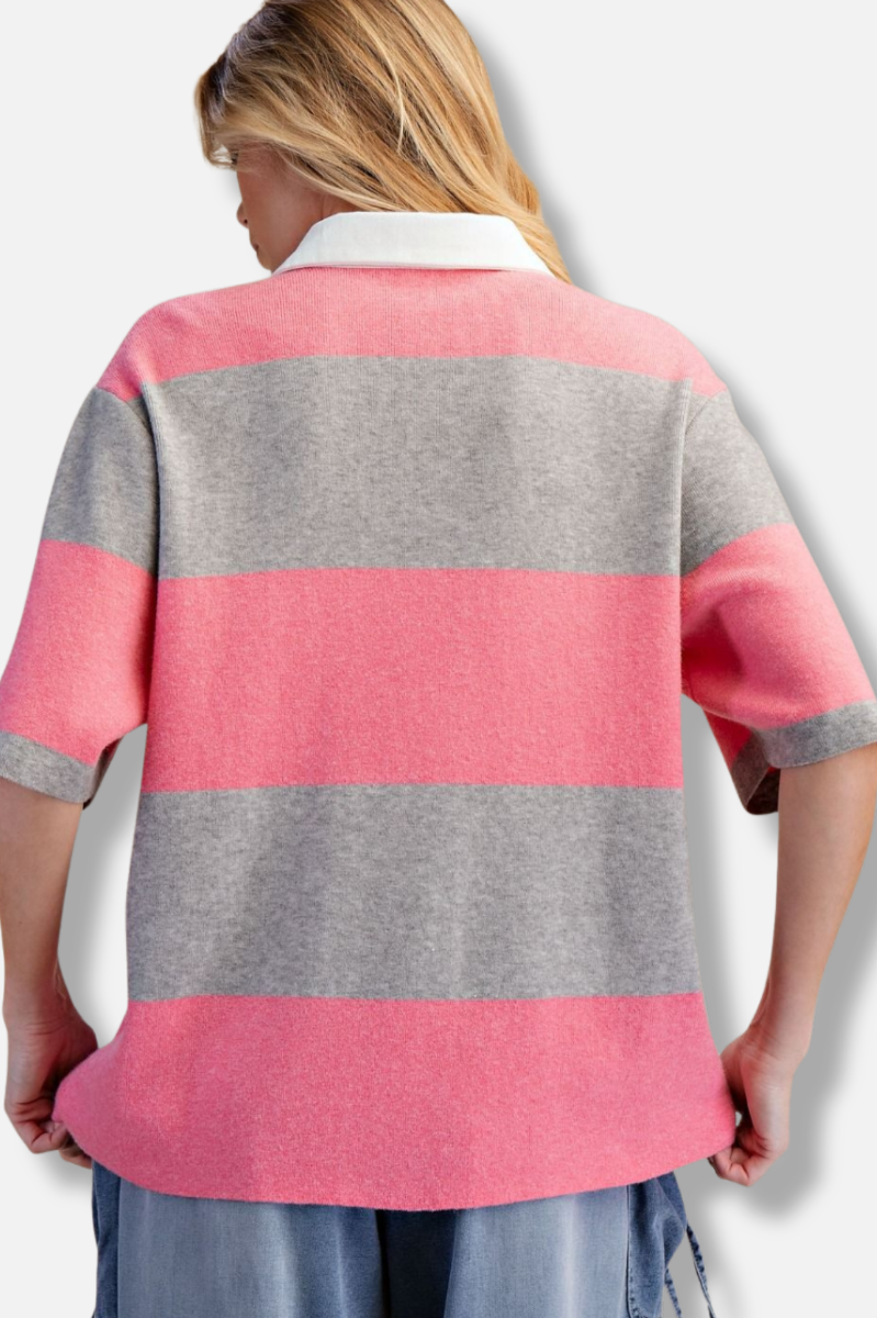Rugby Stripped Top - Pink & Grey