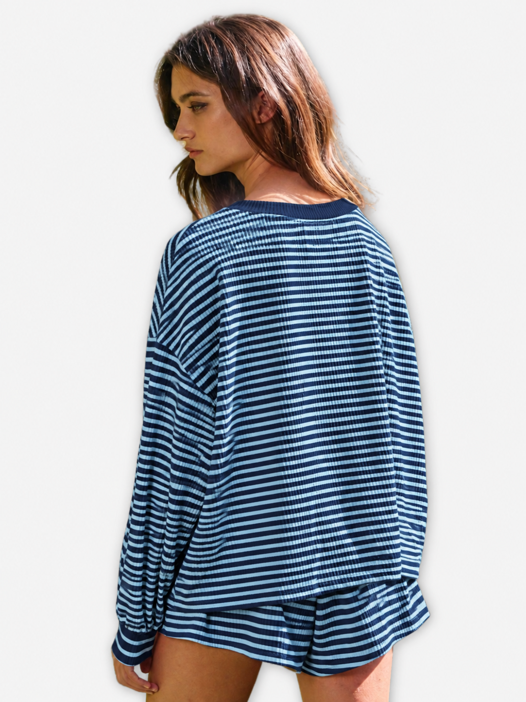 Striped Oversized Pullover - Navy