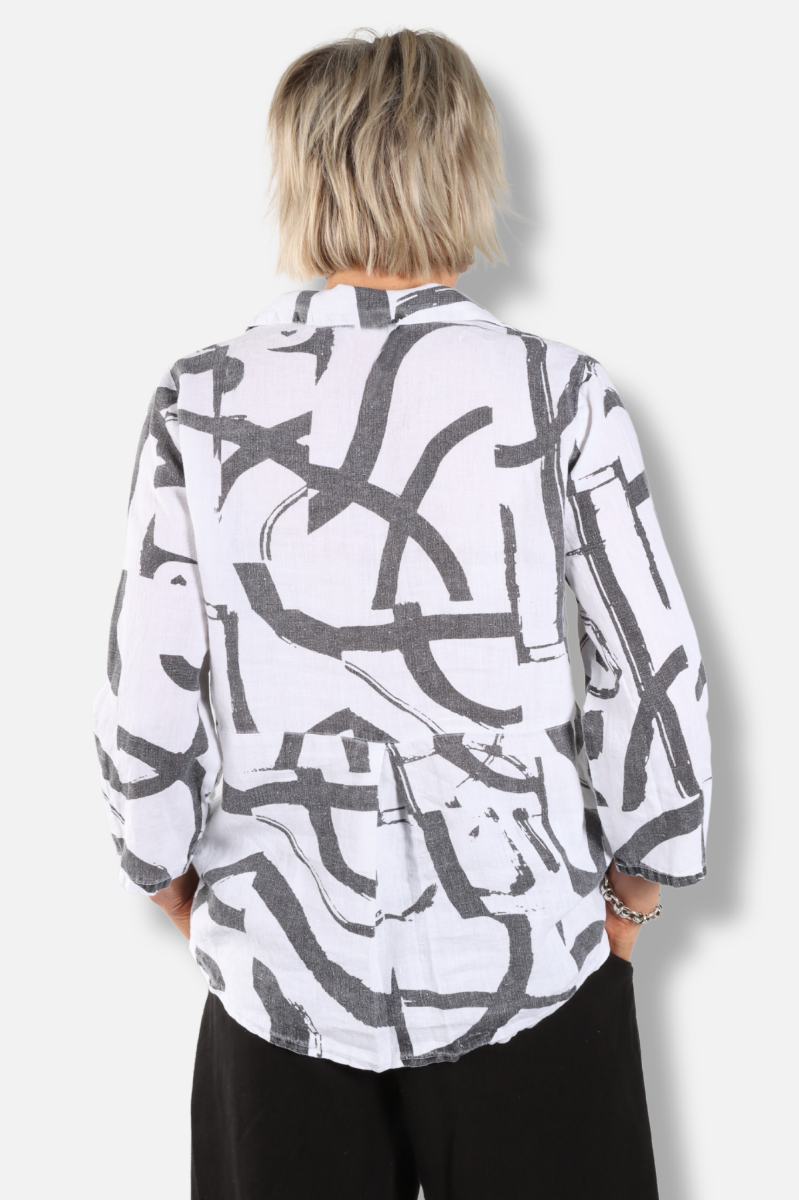 Shirt Jacket - White & Black Print