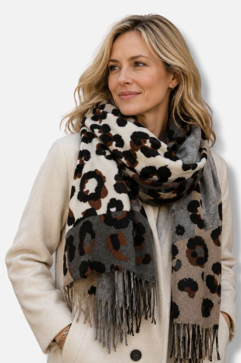 Leopard Patchwork Scarf - Black