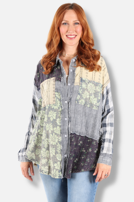 Patchwork Top - Navy