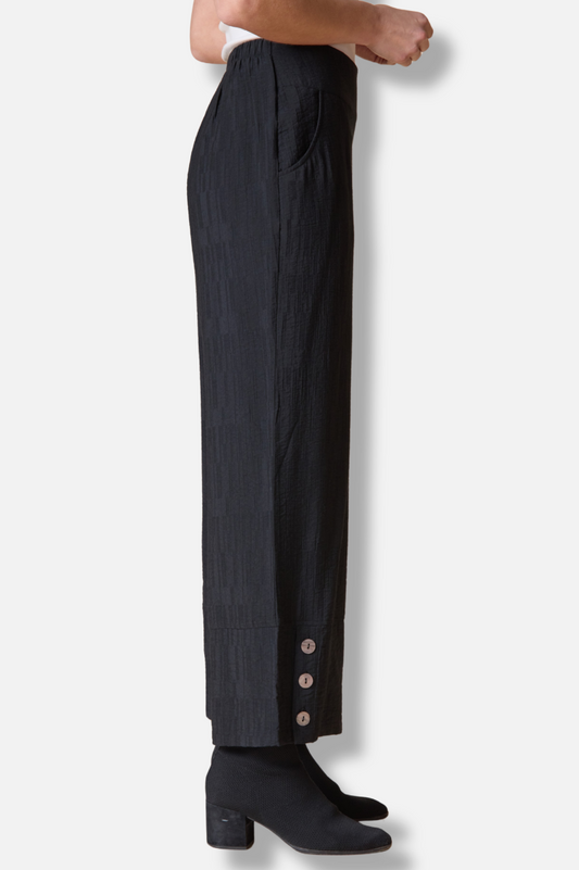 NEED MEASUREMENTS Button Hem Pant - Black Jacquard