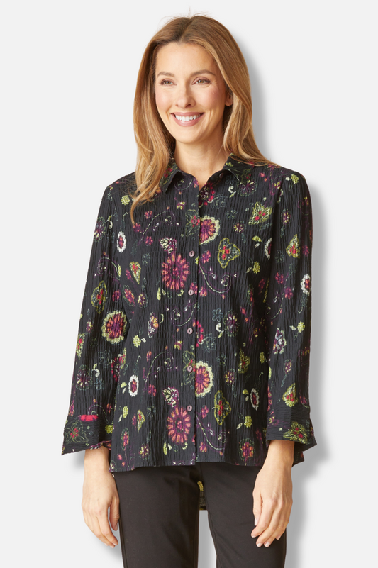 Shaped Shirt - Black Boho Floral Print