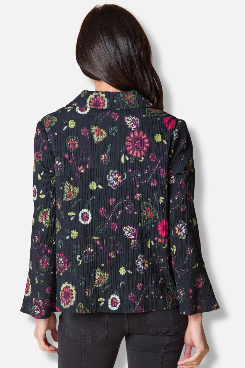 Flounce Jacket - Black Boho Floral Print