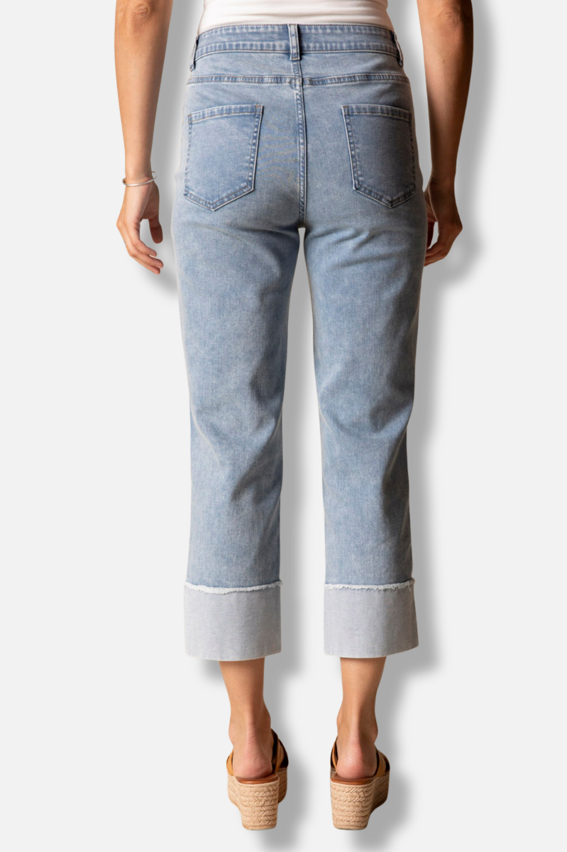 Embroidered Cuff Capri - Light Denim