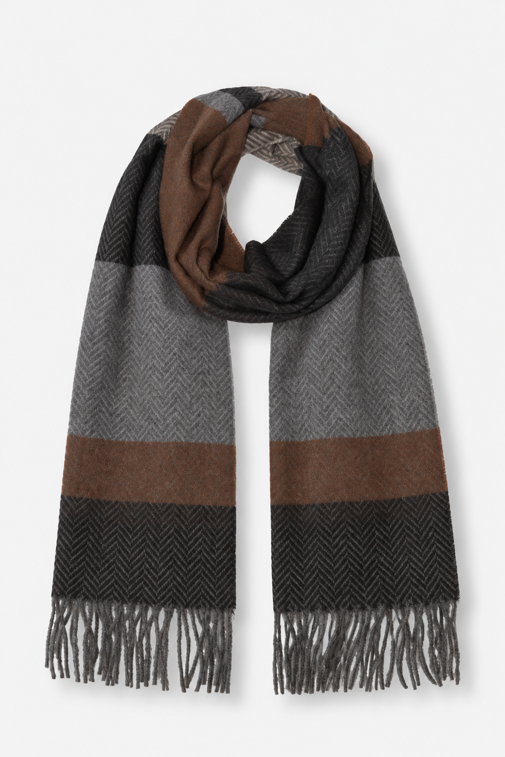 Multi Herringbone Stripe Scarf - Grey