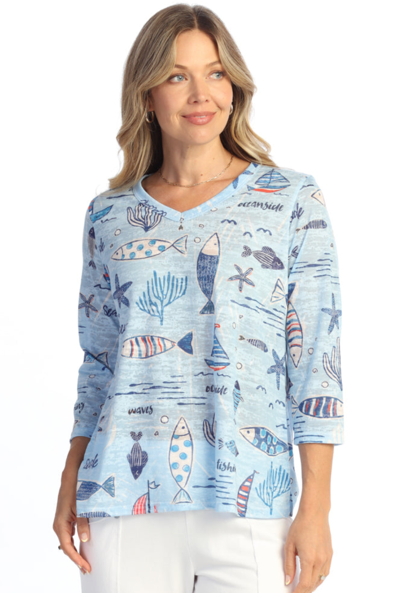 V Neck Slub Top - Newport