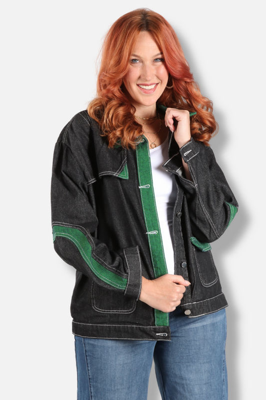Color Block Patchwork Jacket - Denim