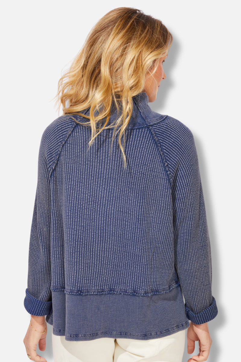 Button Mock Neck Jacket - Medium Wash