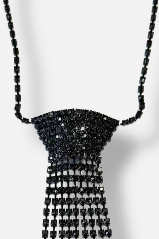 Noir Crystal Fringe Tie Necklace