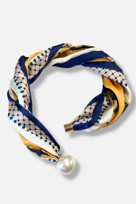 Vivienne Pearl Scarf Necklace - Blue & Yellow