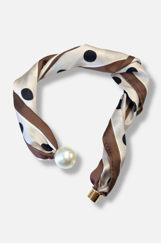 Vivienne Pearl Scarf Necklace - Brown & Dots