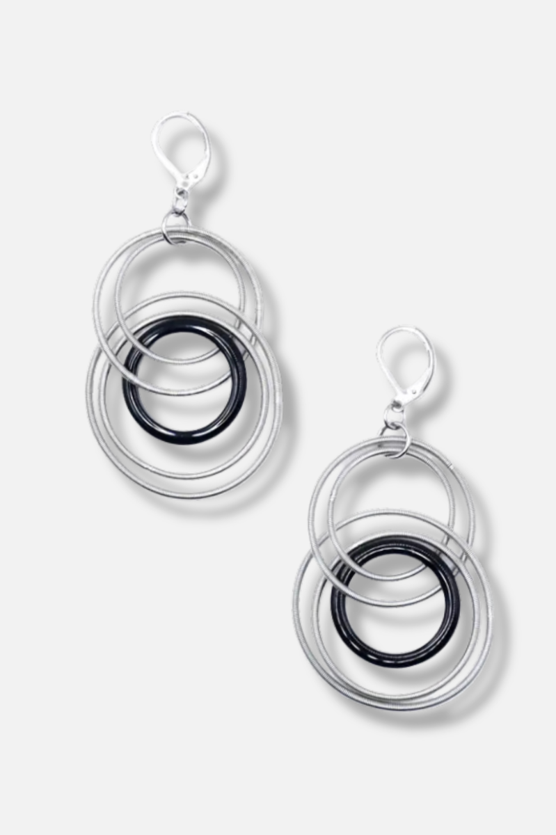 Resin Ring Earring - Silver & Black