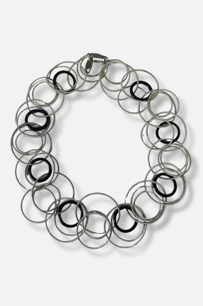 Short Wire Ring Necklace - Silver & Black