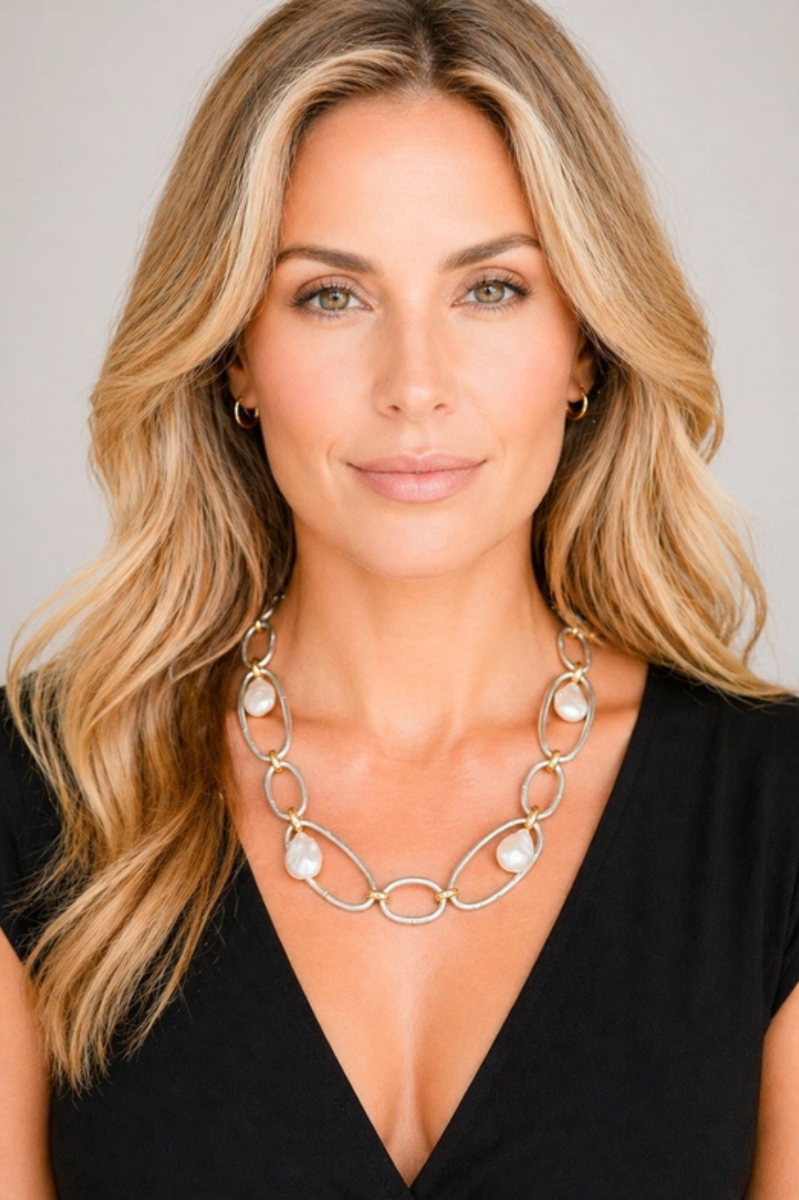 Pearl Loop Ring Necklace - Silver