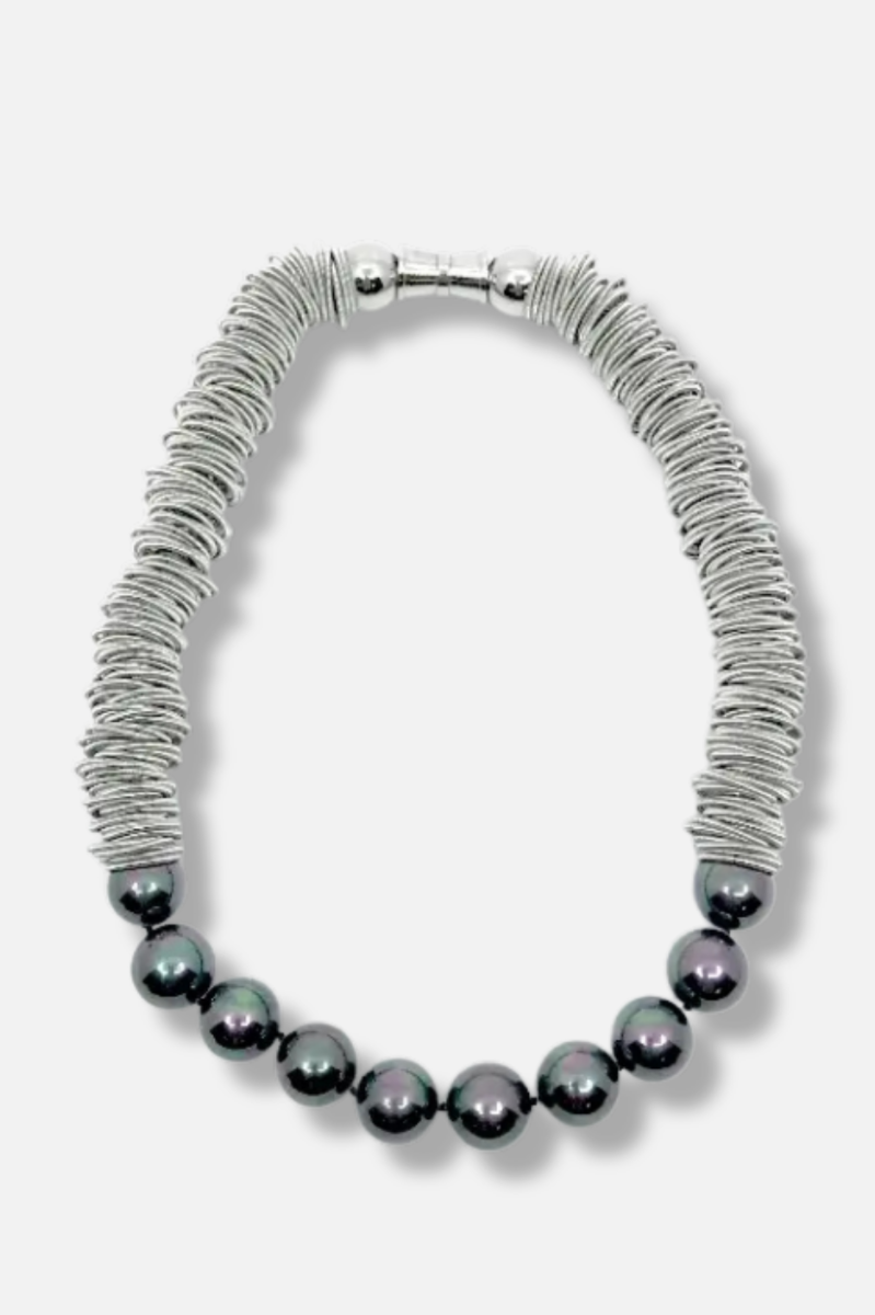 Spring Ring Necklace - Silver & Black