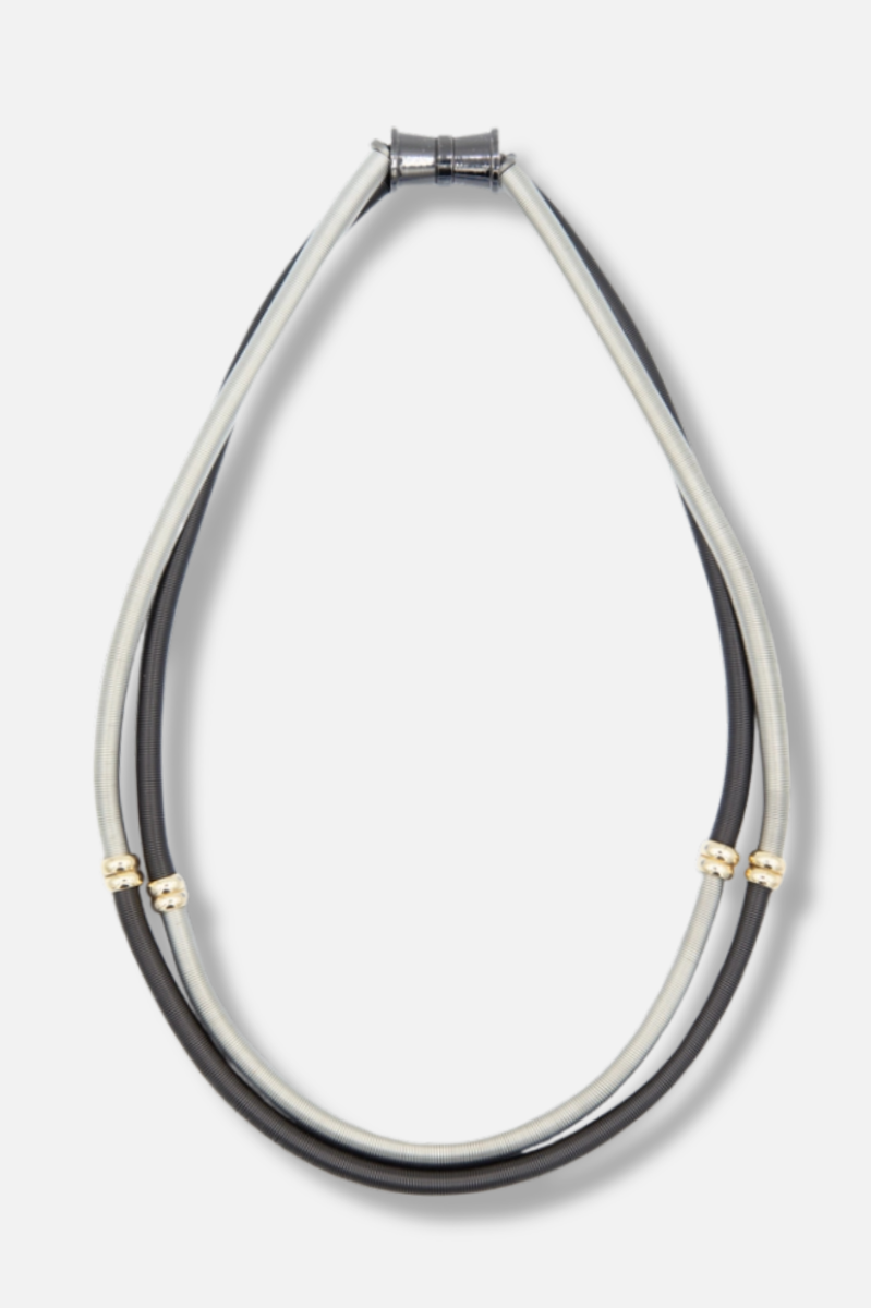 Two Tone Double Wire Necklace - Silver & Black