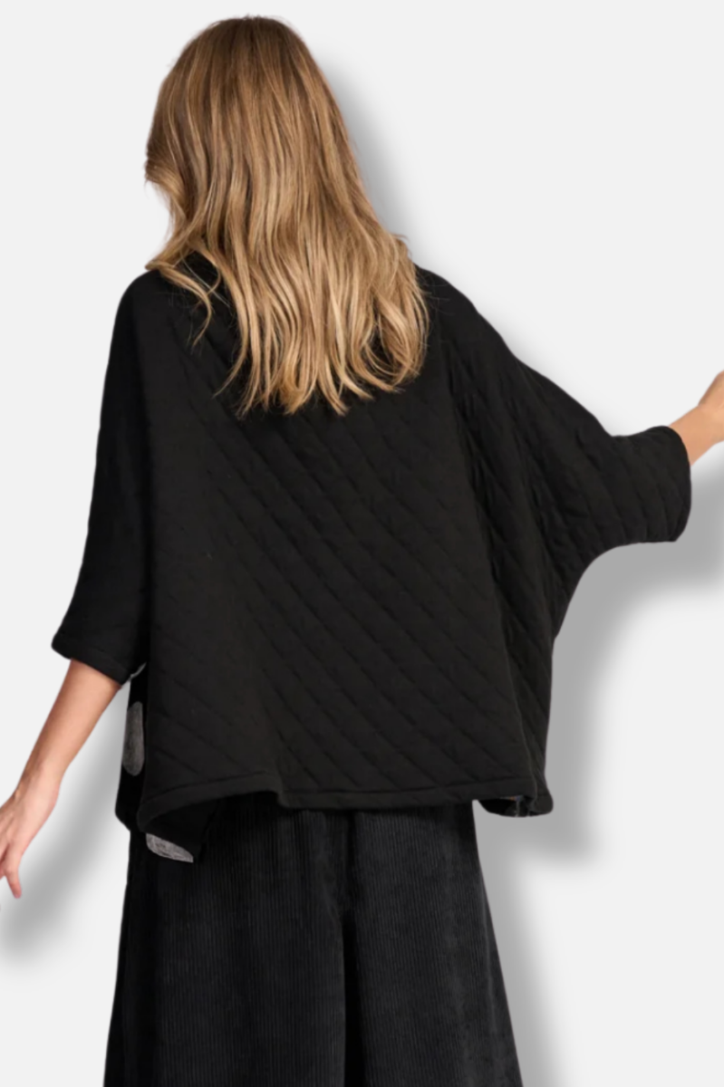 Everyday Velvet Funnel Pullover Top - Black & Silver Dot