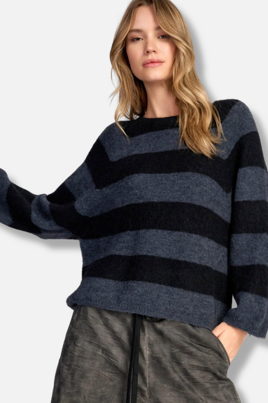 Spray Striped Sweater - Steel